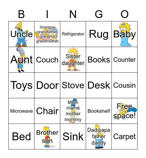 Family my home Bingo Card