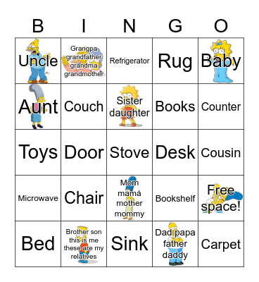 Family my home Bingo Card