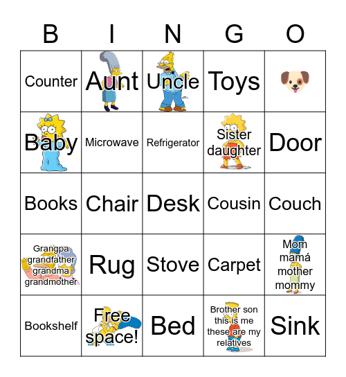 Family my home Bingo Card