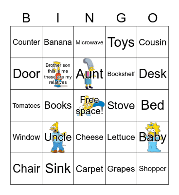 Family my home the market Bingo Card
