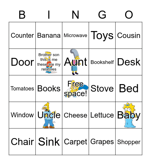Family my home the market Bingo Card