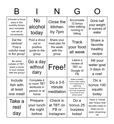 8 Week Transformation Challenge Bingo Card