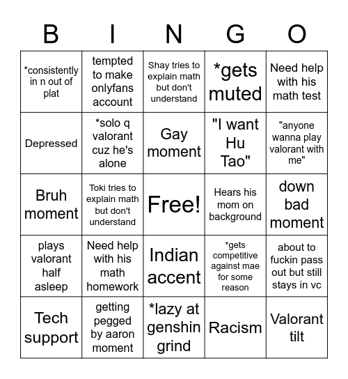 Oreo Bingo Card