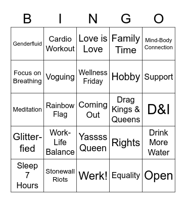 PRIDE & Wellness Bingo Card