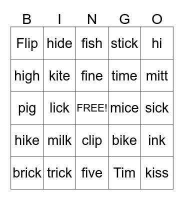 Short-i and Long-i  Bingo Card