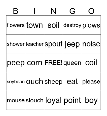 Sam's Words Bingo Card