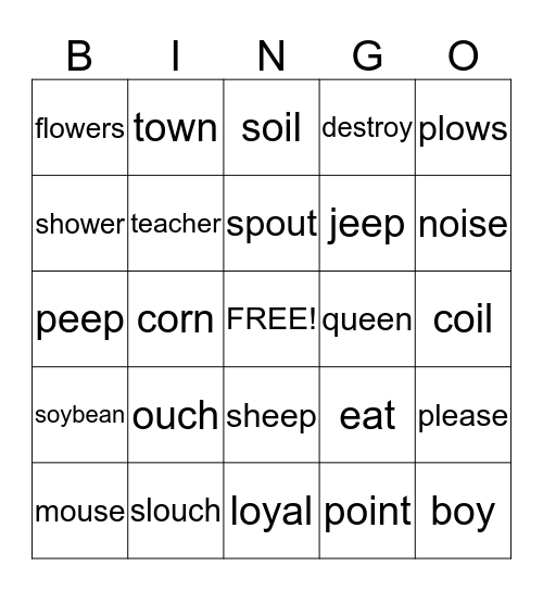 Sam's Words Bingo Card