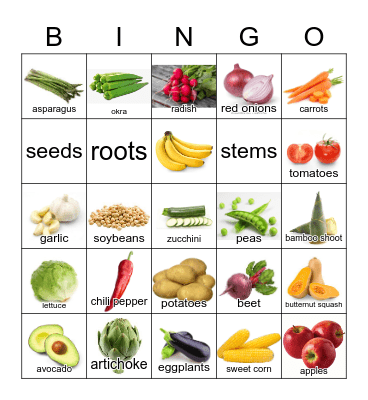 Plant Parts We Eat Bingo Card