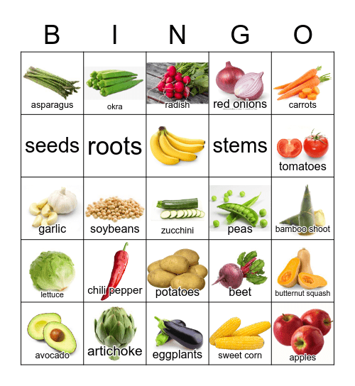 Plant Parts We Eat Bingo Card