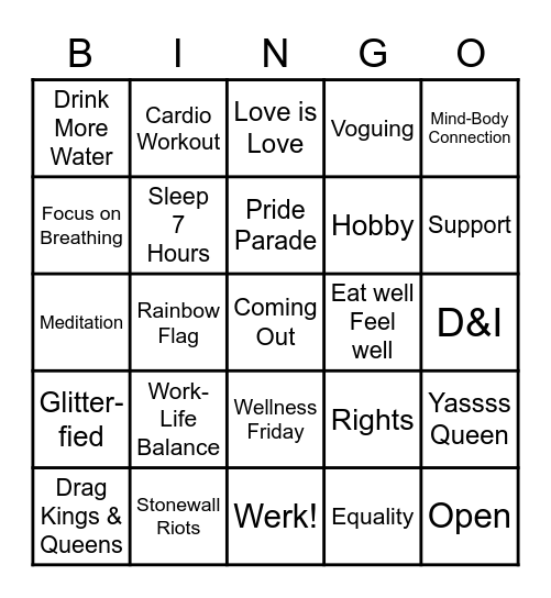 PRIDE & Wellness Bingo Card