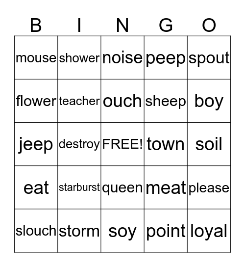 Sam's Words Bingo Card