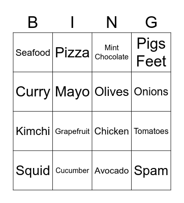 Do You Like To Eat...? Bingo Card