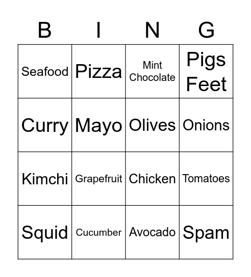 Do You Like To Eat...? Bingo Card