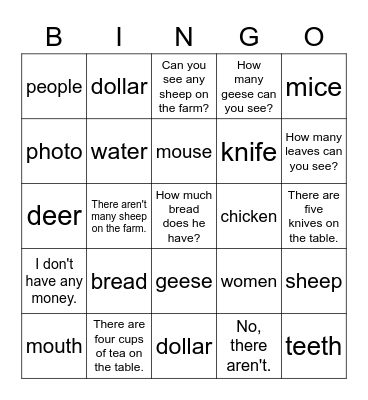 VanThink Grammar 3 Unit 1 Bingo Card