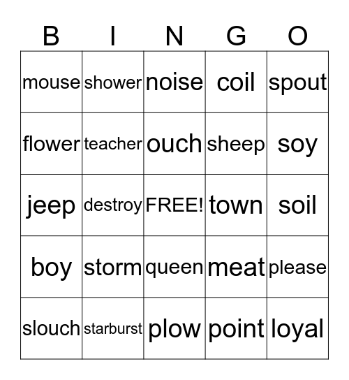 Sam's Words Bingo Card