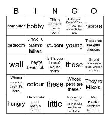 VanThink Grammar 3 Unit 2 Bingo Card