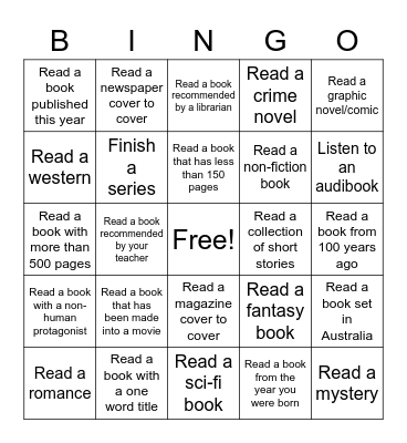 Reading BINGO Card