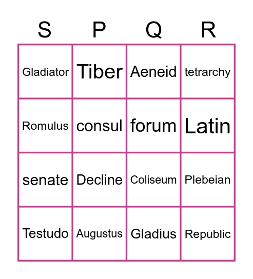 The Roman Empire Bingo Card