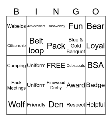 Cubscout Bingo Card