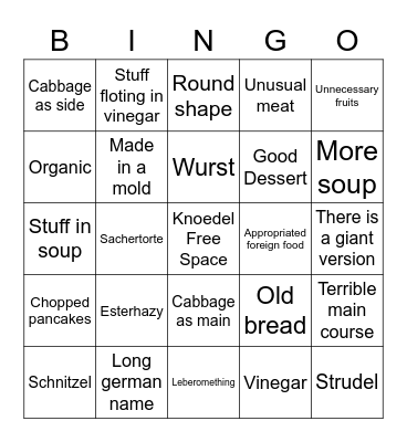 Austrian Cousine Bingo Card