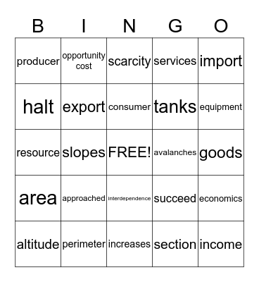 Vocabulary Bingo Card