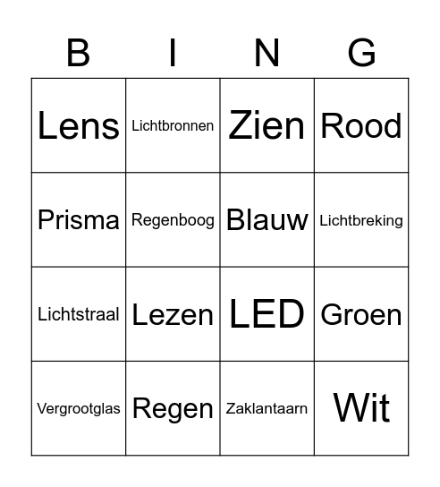 Bingo Natuur en Techniek Bingo Card
