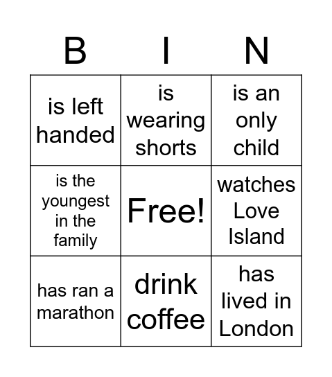 Untitled Bingo Card