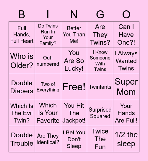 Preparing Mom for Twin Comments Bingo Card