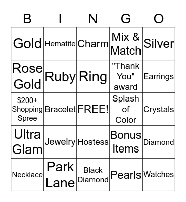 Blingo Bingo Card