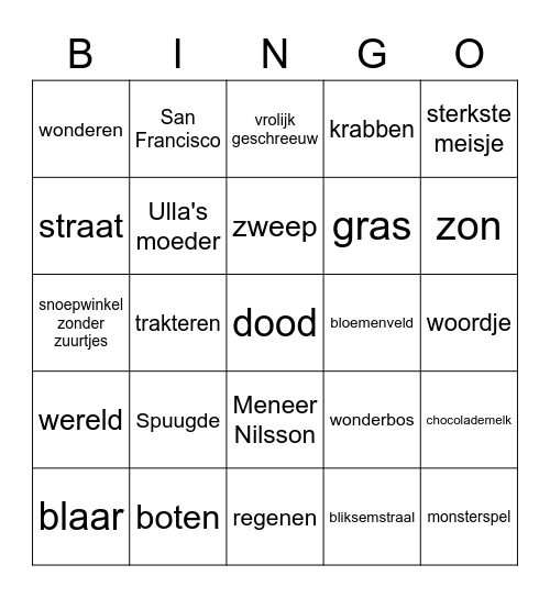 Voorleesbingo 1 groep 4/5 Bingo Card