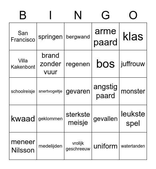 Voorleesbingo 1 groep 4 / 5 Bingo Card