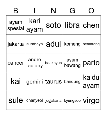 bingo nya jake Bingo Card