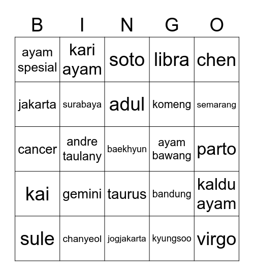 bingo nya jake Bingo Card