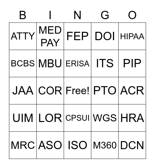 Subro Bingo Card