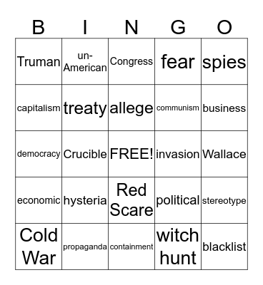 McCarthyism Bingo Card