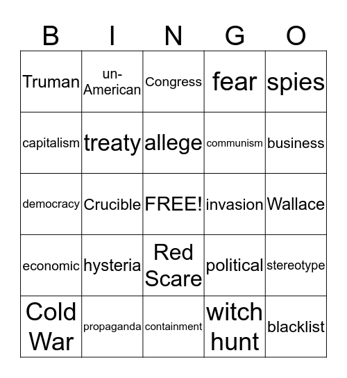 McCarthyism Bingo Card