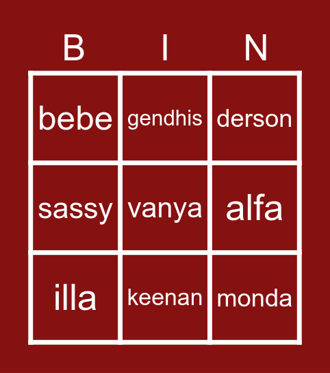 Keenan Bingo Card