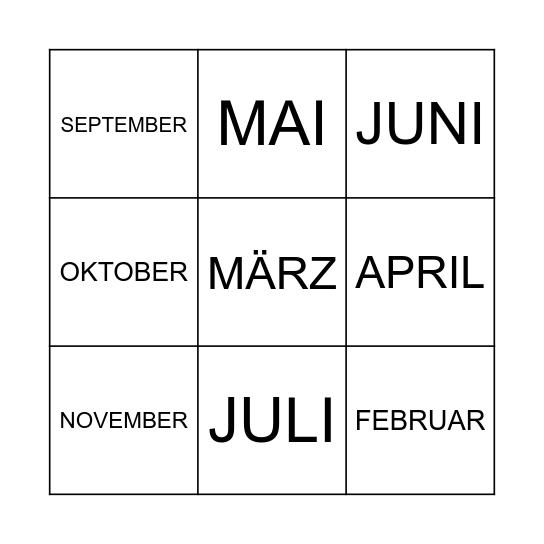 DIE MONATE Bingo Card