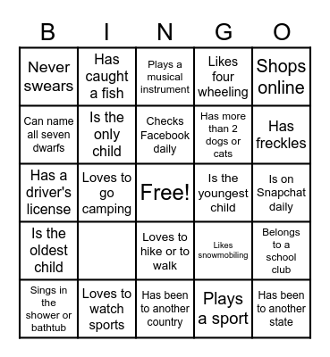 First week of School Bingo Card