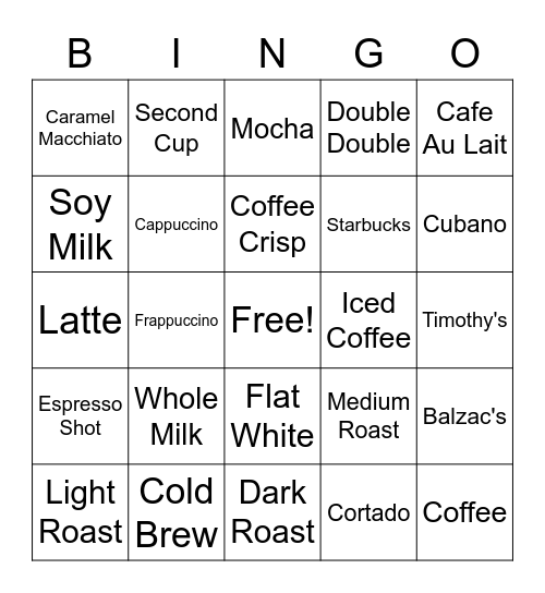 COFFEE Bingo Card