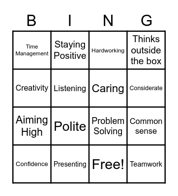 Skills Bingo Card