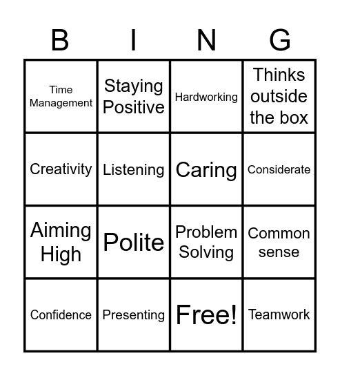 Skills Bingo Card