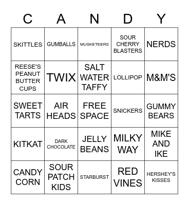 CANDY Bingo Card