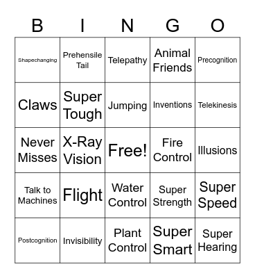 Superpowers Bingo Card