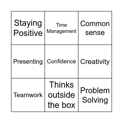 Skills Bingo Card