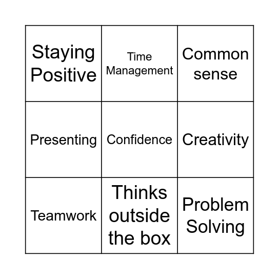 Skills Bingo Card