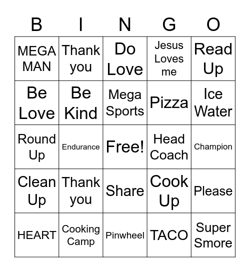 MEGA Sports Camp Bingo Card