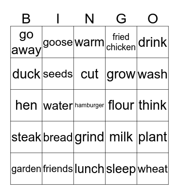 Little Red Hen Bingo Card