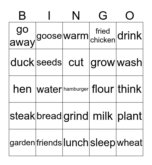 Little Red Hen Bingo Card