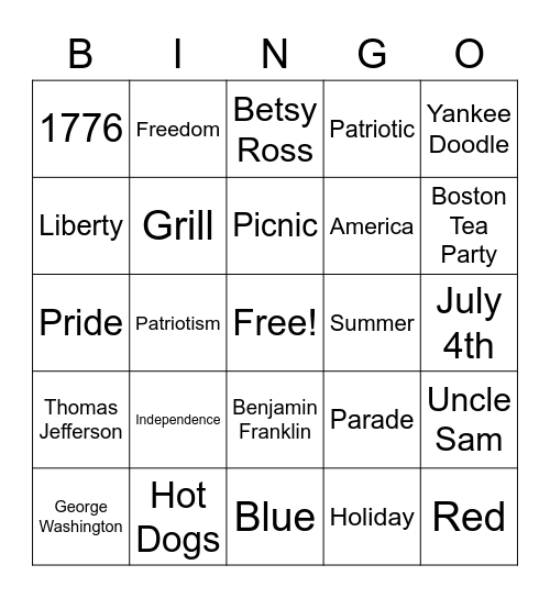 Star Spangled Bingo Card
